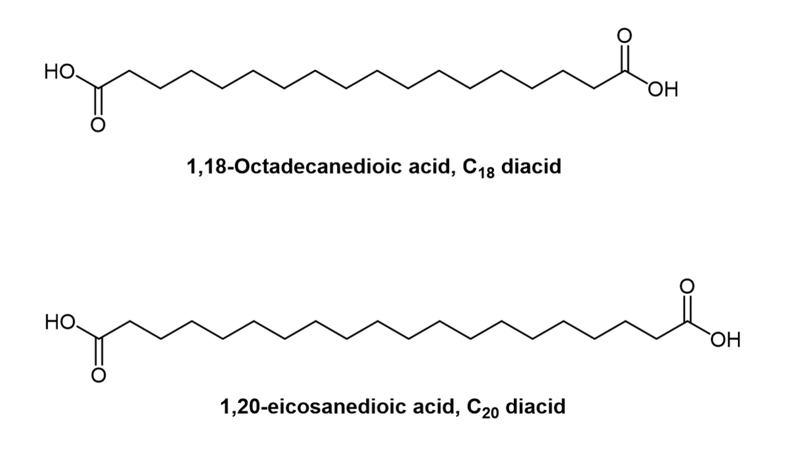 Figure 1. Chemical structures of C18 and C20 diacids