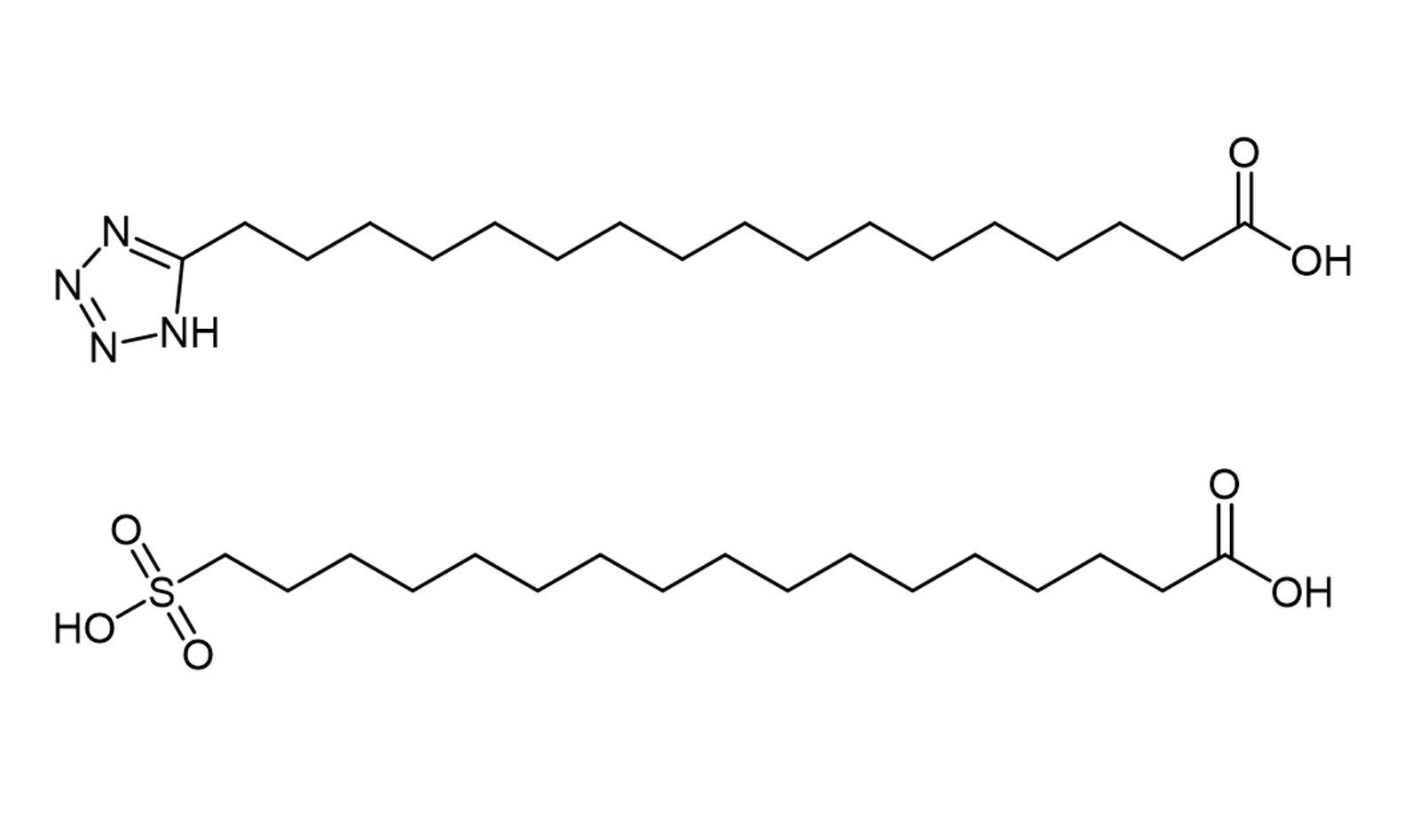 Figure 2. Chemical structures of tetrazole and sulfonic acid analogues of C18 diacids